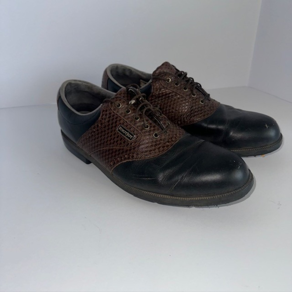 FootJoy DryJoys Mens 10 M Black Brown Leather Saddle Golf Shoes 53437